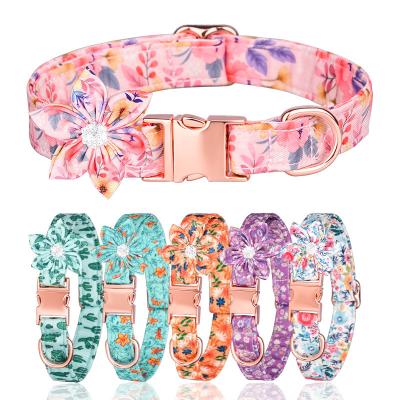 China Hot Selling Reflective Puppy Metal Buckle Collars Safety Pets Adjustable Collar With Flower for sale