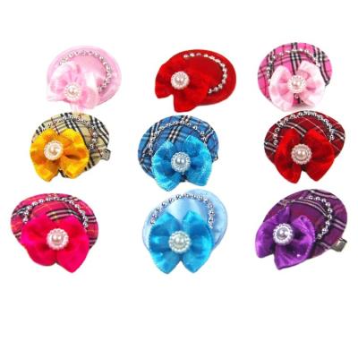 China Viable Pet Headdress Hairpin With Princess Hat Chain And Pearl Flower Pet Dog Products And Cat New Year Accessories for sale