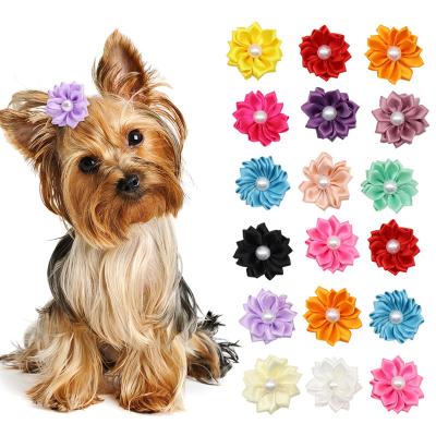 China Viable Wholesale Pet Accessories Fashion Hairpin Flower Pet Cat Dog Puppy Ornament Hair Clips With Pearl for sale