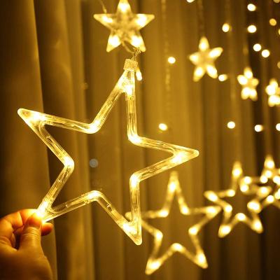 China Indoor LED Star Curtain Lights 12 Stars 138 LED Window Curtain USB Operated Strip String Lights with Outdoor for Christmas, Party for sale