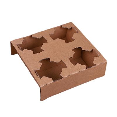 China 4 Cup Beverage Carrier Kraft Paperboard Cup Holder Biodegradable Disposable Disposable Cup Holder for Hot or Cold Beverage for sale