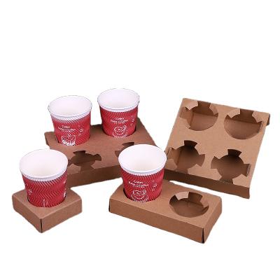 China Hotsales Disposable Kraft Paper Beverage Carrier Assemblable Biodegradable Beverage Cup Carriers For Coffee Milk for sale