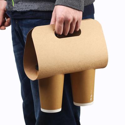 China 2 Cup Biodegradable Disposable Beverage Delivery Paper Holder Coffee Cup Packaging Paper Carrier for sale