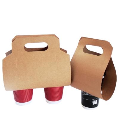 China Custom Logo Eco Friendly Wrapping Paper Biodegradable To Go Coffee Cup Drink Carriers Paper Cup Holder With Handle for sale