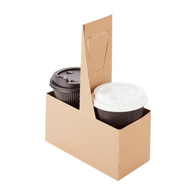 China New Type Coffee Craft Paper Cup Holder Sale Biodegradable Disposable Foldable Takeaway Packaging Tray for sale