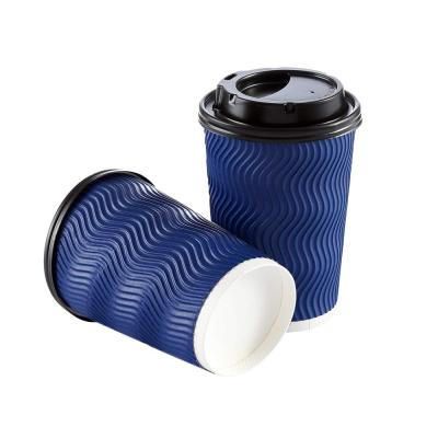 China Biodegradable Disposable Hot Beverage Espresso Tea Ripple Wallpaper Coffee Cup With Lids for sale