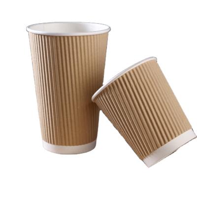 China Wholesale Luxury Biodegradable Coffee Disposable Cup Triple Wall Lid Customer Design Wallpaper Ripple Hot Milk Cup With Lid for sale