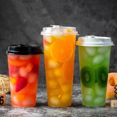 China Custom Disposable Bubble Tea Boba Milk Juice PP Clear Logo Printed Plastic Cups 16oz for sale