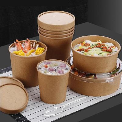 China Good supplier food grade paper container disposable round packaging brown kraft paper eco lunch box for sale