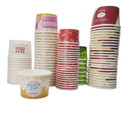 China Biodegradable Customer Printed Disposable Ice Cream Packaging Paper Cups With Lid for sale