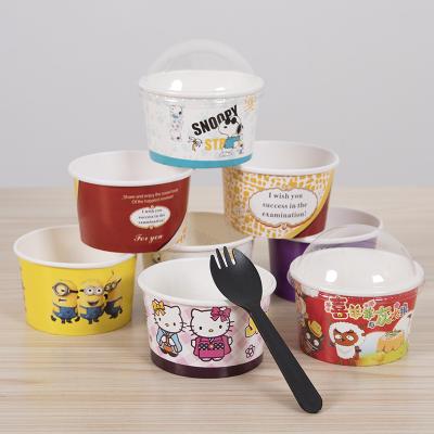 China Wholesales Biodegradable Ice Cream Cup Dome Lid Double PE Ice Cream With Spoon for sale