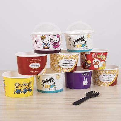 China Wholesales Biodegradable Customer Printed Frozen Yogurt Cup PE Ice Cream Cup Disposable Double Dome Paper Lid for sale