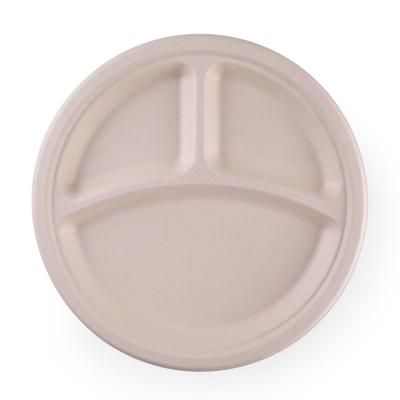 China Food Packaging 3 Compartment Sugar Cane Bagasse Pulp Dish Eco-Friendly Disposable Biodegradable Tableware Disposable for sale