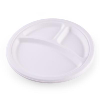 China Wholesale Disposable Biodegradable Plant Eco-Friendly Disposable 3 Compartment Natural Sugar Cane Disposable Dishes for sale