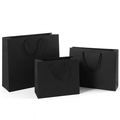 China Recyclable Custom Printed Black Paper Cardboard Packaging Gift Shopping Bag With Your Own Logo for sale