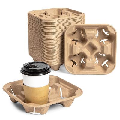 China Biodegradable Eco Friendly Hot And Cold Drinks Paper Cup Holder Takeaway Packaging Tray for sale