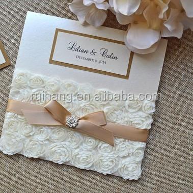 China China Best Selling Graceful Ivory Pocket Fold With Best Beautiful Lace Wedding Invitation Cards for sale