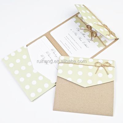 China Fresh And Colorful Green Kraft Paper Pocket Fold Europe Wedding Invitations With Dot Pattern for sale