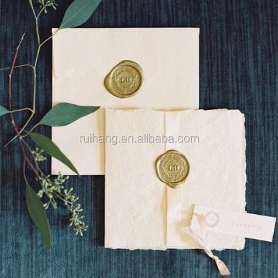 China Europe Gold Sealing Wax With Cream Lace And Handmade Wedding Invitations Card for sale