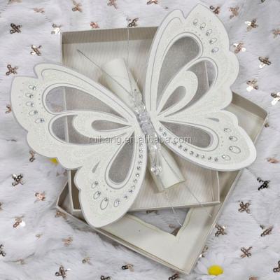 China Africa Fncy Crystal Butterfly Wedding Invitations Cards With Box for sale