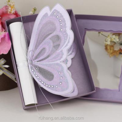 China Europe Royal Purple Vivid Color Butterfly Shaped Wedding Invitations for sale