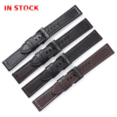 China Wholesale PU Leather In Affordable Black 20 22mm Soft Leather Watch Band PU Current for sale