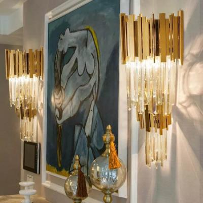 China Bedside Modern Gold Double-Layer Decorative Lighting Gold Sconce Indoor Led Wall Lamps Crystal Wall Light For Home for sale