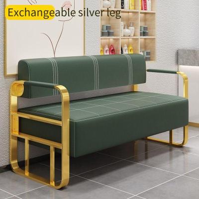 China Contemporary Beauty Salon Station Waiting Sofa Barber Shop Reception Couch Leather Waiting Chair for sale