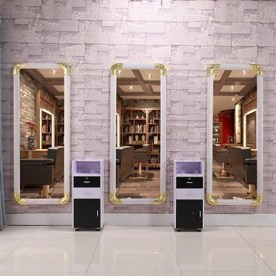 China Modern Modern Salon Furniture Black Frame round Styling Mirror,Golden Aluminum alloy Salon Mirror with for sale