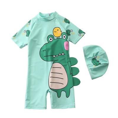 China Korean One-Piece Dinosaur Swimsuit Long Sleeve Beach Sunscreen Suit Girl Kids Swimsuit Breathable Boys Swimwear Swimwear With Hat for sale