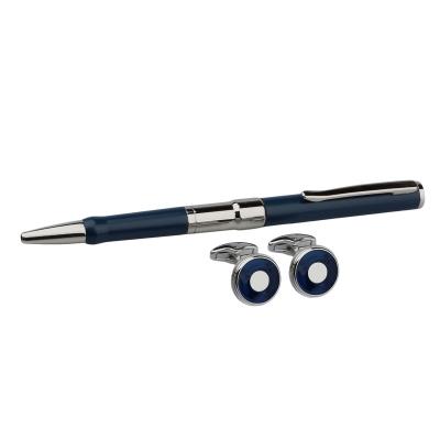 China office & Silver Ballpoint Pen Gentleman Style Exquisite School Pattern and Retro Cufflinks Set for sale