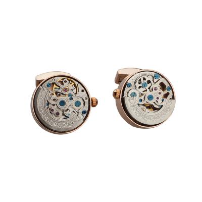 China Stainless Steel Round Steampunk Movement Kinetic Cufflinks Gear Mechanical Cufflinks for sale