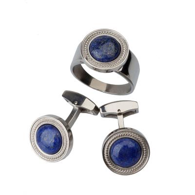 China Titanium Cufflinks and Ring Jewelry Set of Luxury Titanium Lapis Lazuli Turquoise Gemstone for sale