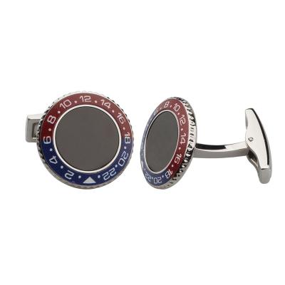 China Rollexable Stainless Steel Watch Cufflink Blue And Black Red Dial Bezel Steel Cufflinks for sale