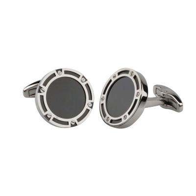 China Stainless Steel Watch Cufflink Black Metal Screw Nail Inset 316 Steel Cufflinks Mens Jewelry for sale