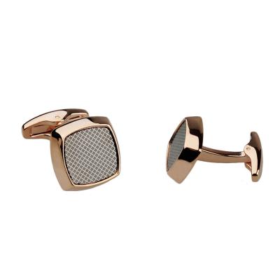 China Luxury Men Stainless Steel Pattern Metal Cufflink Rose Gold Square Laser Plaid for sale