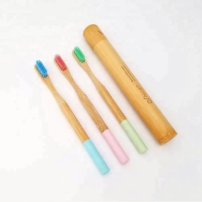 China Biodegradable For Home Use Eco-Friendly Colors Bamboo Customized Paint Toothbrush In Travel Kit Case Bamboo Package for sale