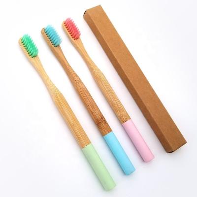 China Eco-Friendly Round Bamboo Toothbrush Adult Size Handle, Customized Kraft Paper Packed, BPA Free Bristles, Plastic Free Toothbrush for sale