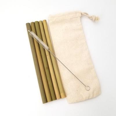 China Custom Pack Sustainable 1~12pcs Natural and Biodegradable Bamboo Straws Cotton or Canvas Bags for Drinking for sale