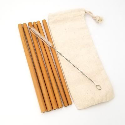 China 10~12pcs Sustainable Environmental Bamboo Drink Straw in privated label canvas or cotton bag package with 1pc brush cleaner for sale