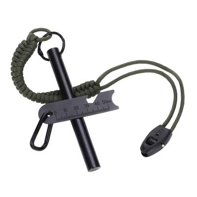 China Outdoor Camping Increasing Scraper Multifunctional Moving Ferro Rod Outdoor Paracord Striker Whistle Flint Fire Starter Kit for Flammable Materials 12.7*127mm for sale