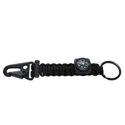 China Outdoor Camping Hiking Universal Emergency Survival Compass Flint Ferro Rod Metal Hook Moving Key Chain With Scraper for sale