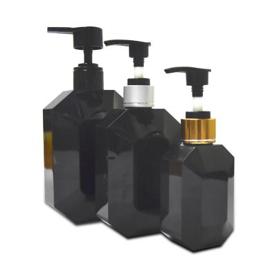 China High Quality Cosmetic Packaging PETG Black Square Plastic Lotion Pump Bottle Shampoo Shower Gel for sale