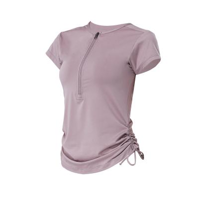 China Drawstring Short Sleeve Sports Breathable Slimming Soft Sexy T-shirts For Female Moisture Fitness Solid Color Yoga Clothes Wicking T-shirts for sale