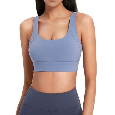 China Breathable Workout Backless Cross Wrap Cropped Women's Sleeveless Fitness Tank Top Halter Bra Sports Shockproof Running Bra for sale