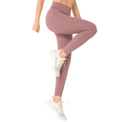 China Breathable Womens Double Sided High Stretch Compression Sanding High Yoga Crac! crack! soft waist pants fitness clothing leggings with pocket for sale