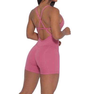 China 2021 High Quality Hot Sexy Sports Yoga Back Beauty Fitness Overalls Yoga Compression Mesh Breathable One Piece Overalls For Female for sale