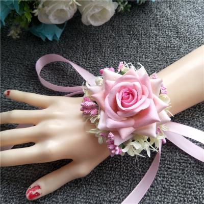 China Artificial Jewelry Realistic Wedding Wrist Corsage Bracelet Accessories Rose Wrist Corsage Hand Flowers Decoration for sale