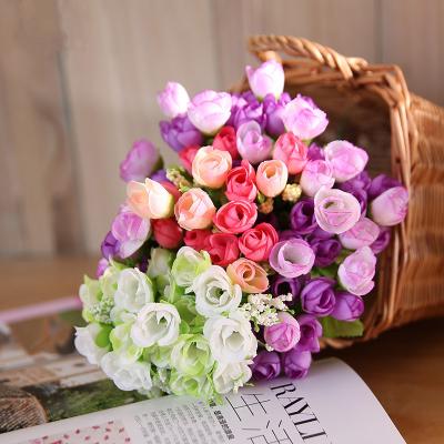 China Luyue eco-friendly artificial rose 15/21 rose mini flower head artificial flower bouquets arrangement wholesale for wedding and events decor for sale