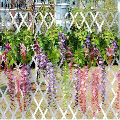 China Luyue Realistic 12 Pieces Wedding Wisteria Flower Cherry Blossom Purple Artificial Flower Decoration Leaf Rattan Garden Amphitheater Prayer for sale